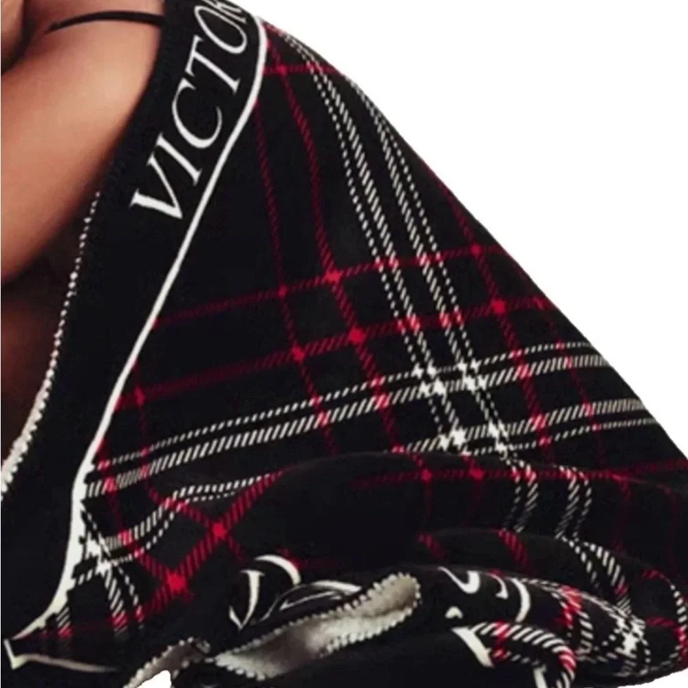 Victoria's Secret Black and Red Plaid Blanket - Picture 2 of 4